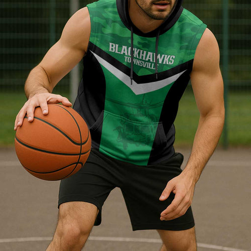 Townsville Rugby Custom Sleeveless Hoodie Go Blackhawks Camouflage Pattern - Aussie Hoodie