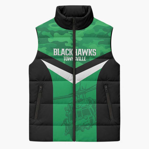 Townsville Rugby Custom Sleeveless Puffer Jacket Go Blackhawks Camouflage Pattern - Aussie Hoodie