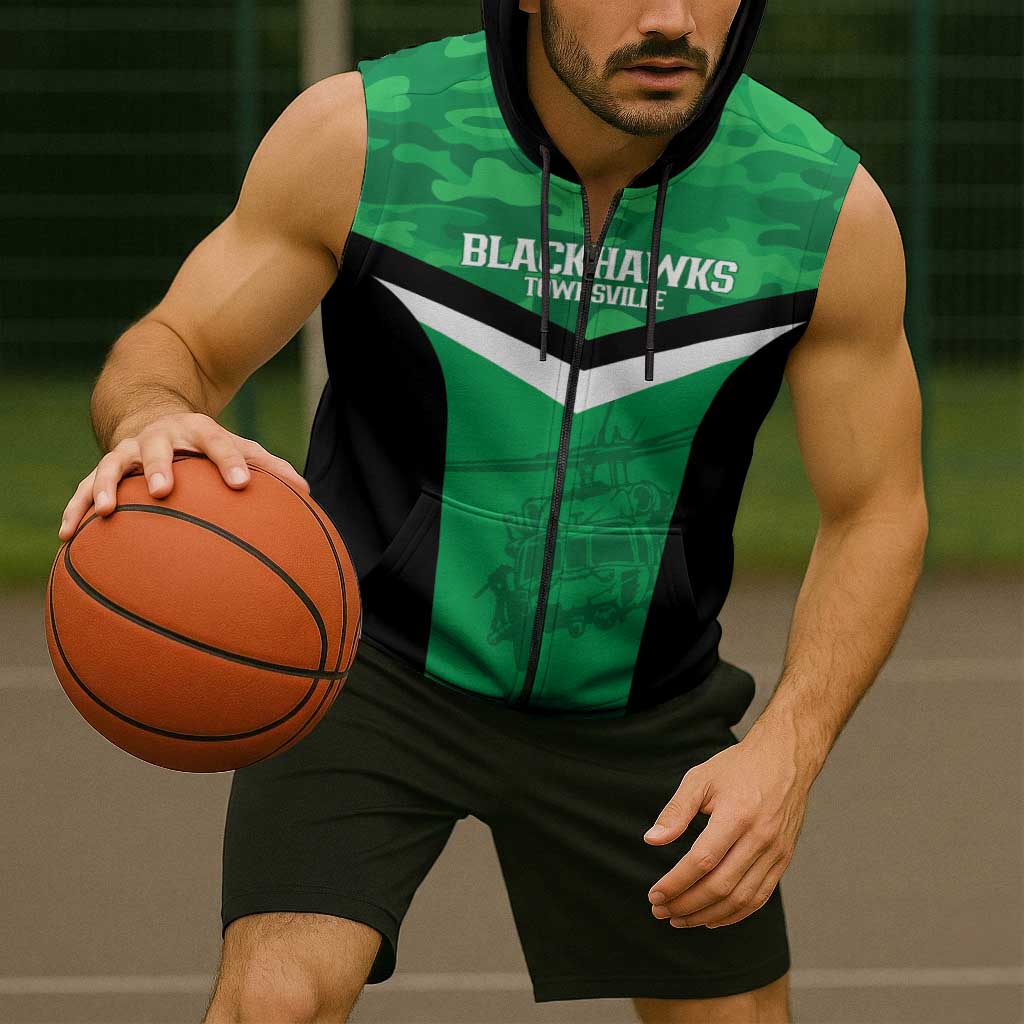 Townsville Rugby Custom Sleeveless Zip Hoodie Go Blackhawks Camouflage Pattern LT14