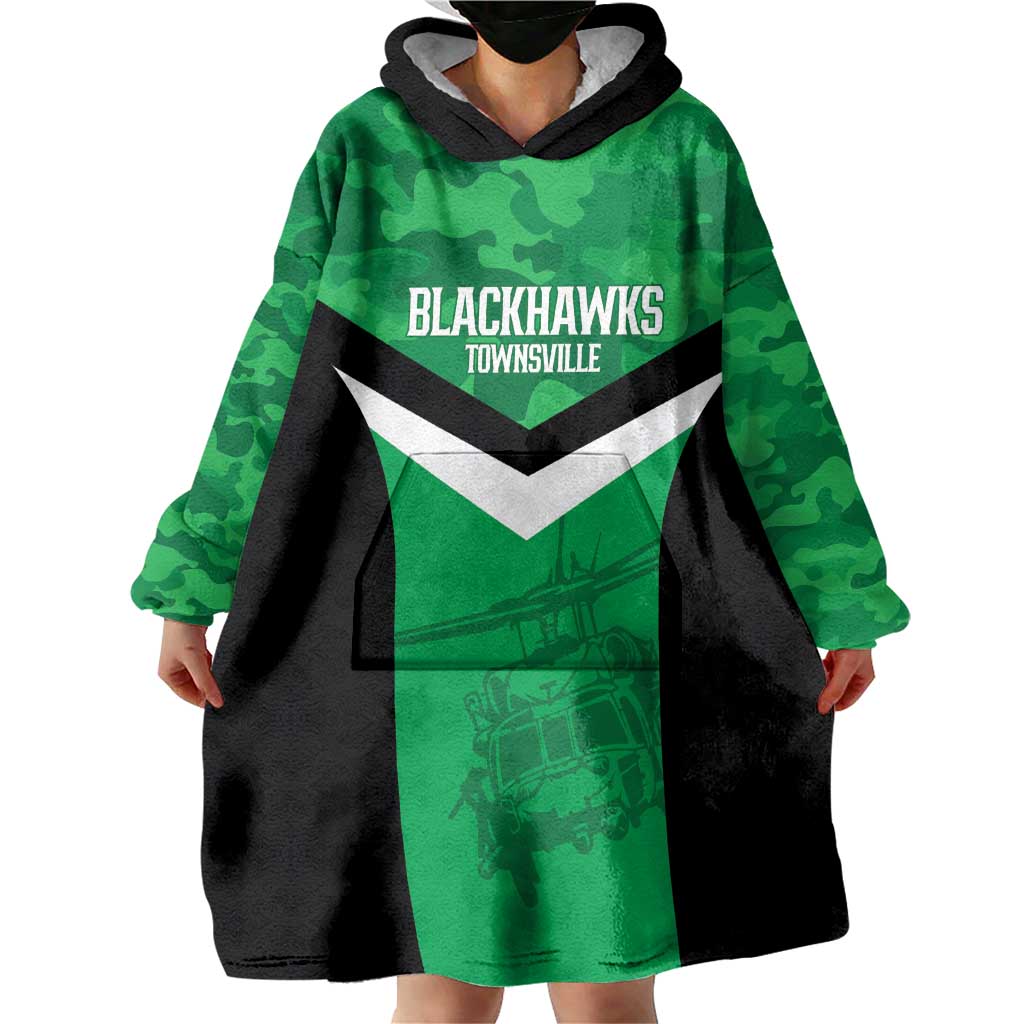 Townsville Rugby Custom Wearable Blanket Hoodie Go Blackhawks Camouflage Pattern - Aussie Hoodie
