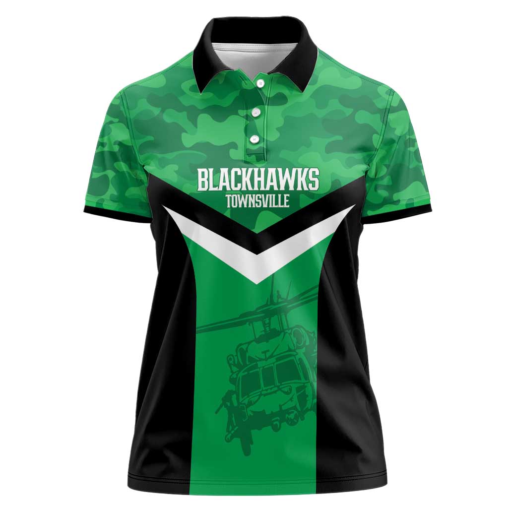 Townsville Rugby Custom Women Polo Shirt Go Blackhawks Camouflage Pattern - Aussie Hoodie