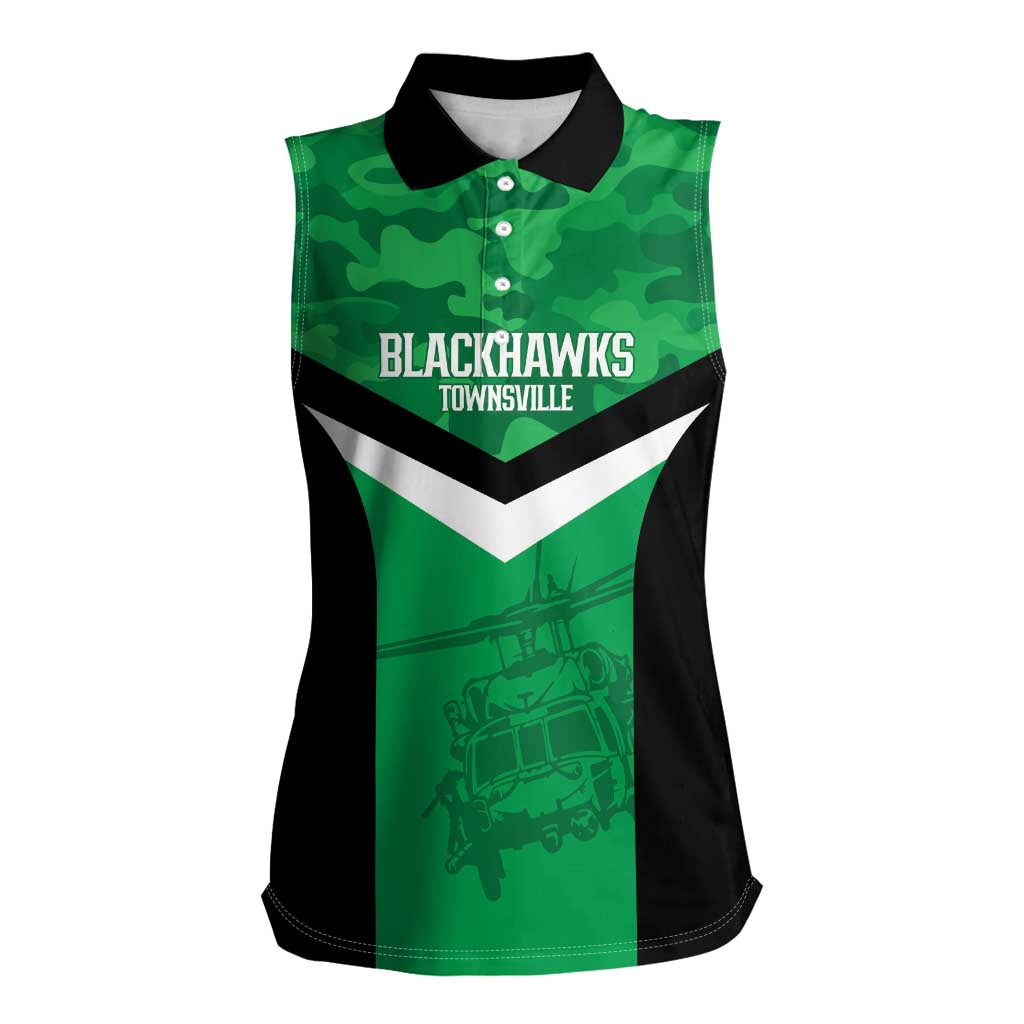 Townsville Rugby Custom Women Sleeveless Polo Shirt Go Blackhawks Camouflage Pattern - Aussie Hoodie