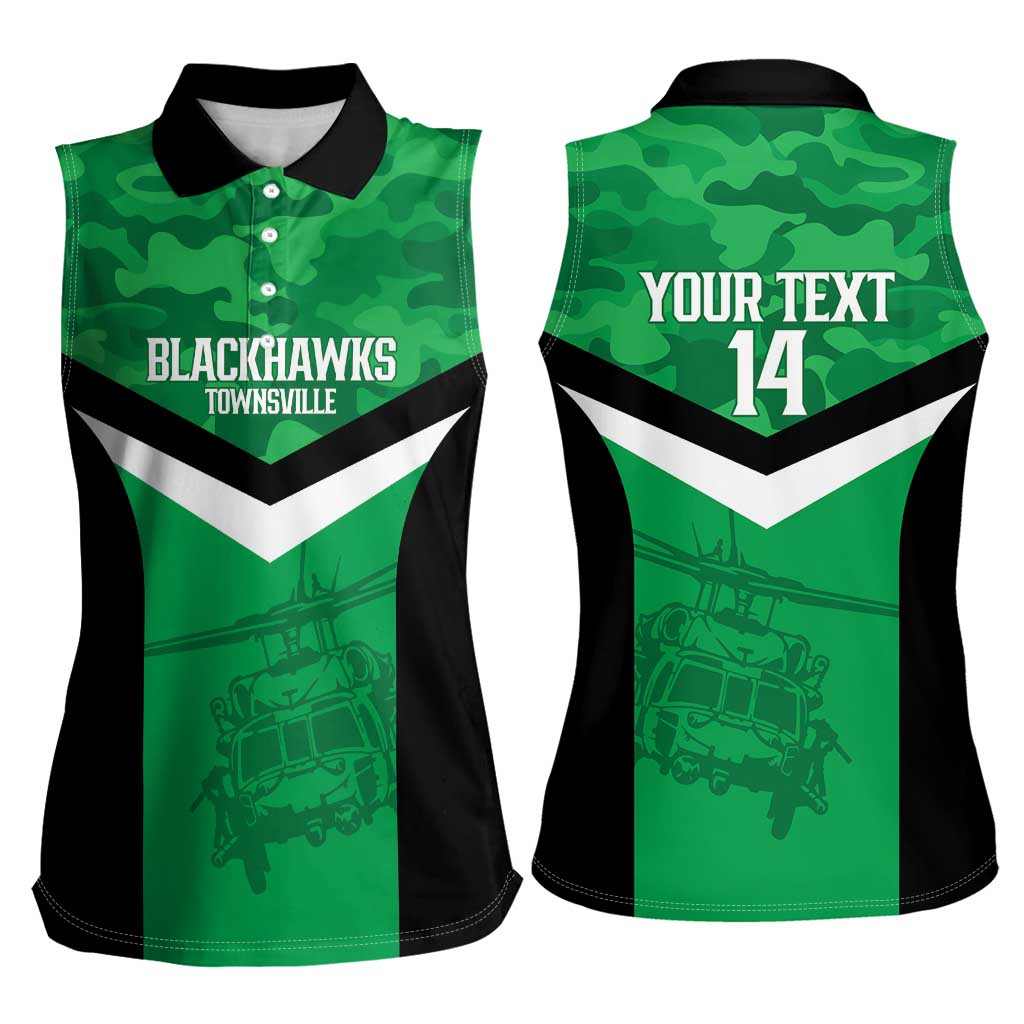Townsville Rugby Custom Women Sleeveless Polo Shirt Go Blackhawks Camouflage Pattern - Aussie Hoodie