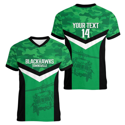 Townsville Rugby Custom Women V-Neck T-Shirt Go Blackhawks Camouflage Pattern - Aussie Hoodie