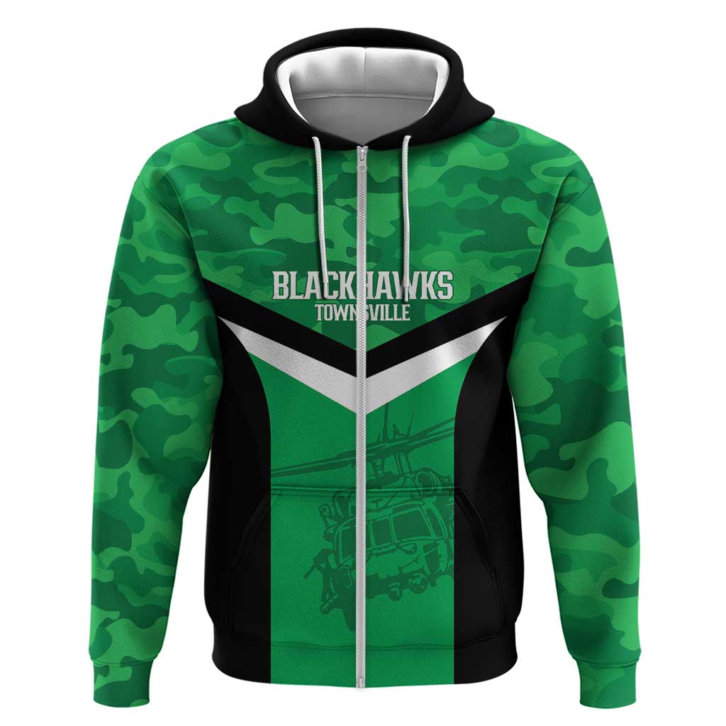Townsville Rugby Custom Zip Hoodie Go Blackhawks Camouflage Pattern - Aussie Hoodie