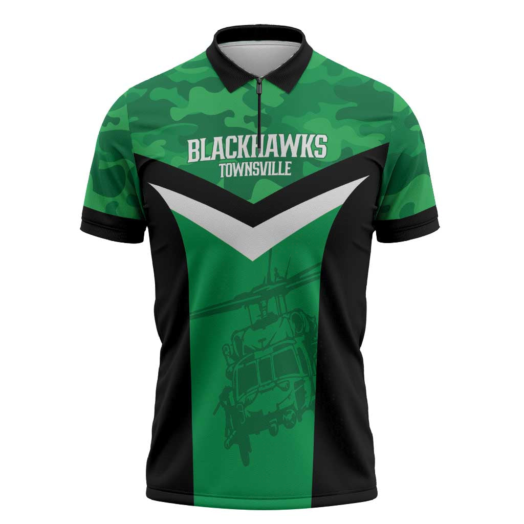 Townsville Rugby Custom Zipper Polo Shirt Go Blackhawks Camouflage Pattern - Aussie Hoodie