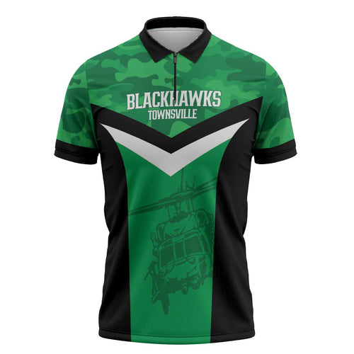 Townsville Rugby Custom Zipper Polo Shirt Go Blackhawks Camouflage Pattern - Aussie Hoodie