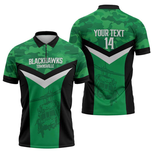 Townsville Rugby Custom Zipper Polo Shirt Go Blackhawks Camouflage Pattern - Aussie Hoodie