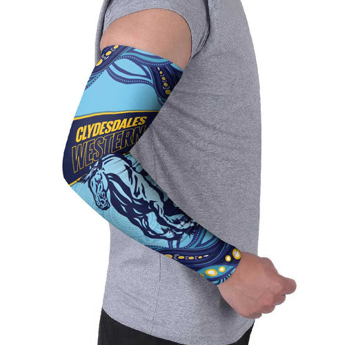 Toowoomba Rugby Custom Arm Sleeves Go Clydesdales Aboriginal Art - Aussie Hoodie