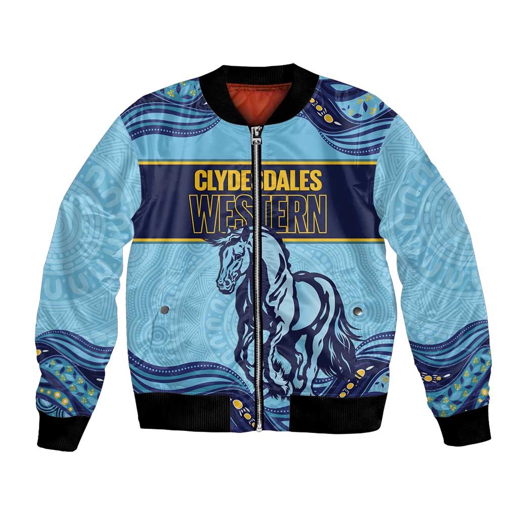 Toowoomba Rugby Custom Bomber Jacket Go Clydesdales Aboriginal Art - Aussie Hoodie