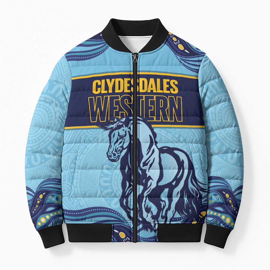 Toowoomba Rugby Custom Bomber Puffer Jacket Go Clydesdales Aboriginal Art - Aussie Hoodie