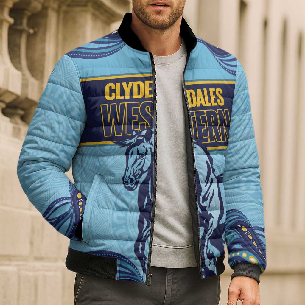 Toowoomba Rugby Custom Bomber Puffer Jacket Go Clydesdales Aboriginal Art - Aussie Hoodie