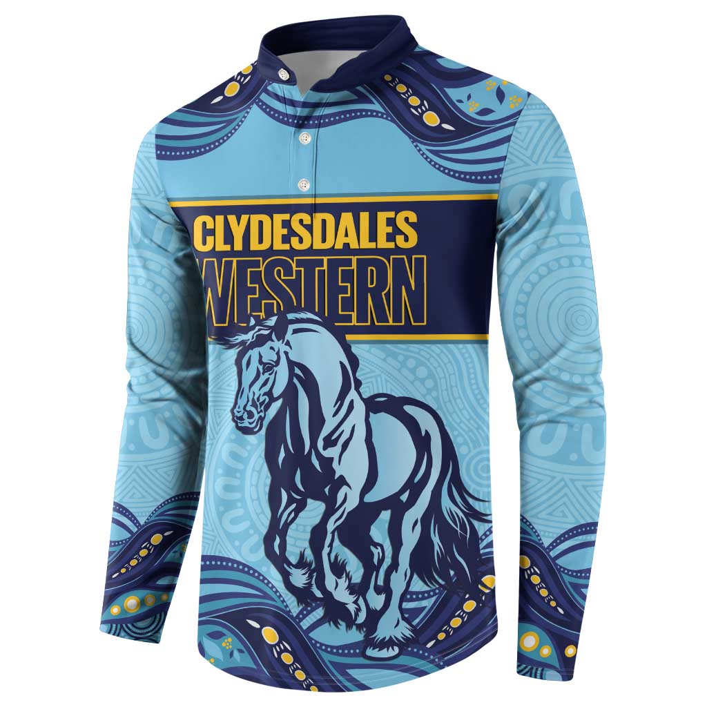 Toowoomba Rugby Custom Button Sweatshirt Go Clydesdales Aboriginal Art - Aussie Hoodie