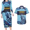 Toowoomba Rugby Custom Couples Matching Long Sleeve Bodycon Dress and Hawaiian Shirt Go Clydesdales Aboriginal Art - Aussie Hoodie