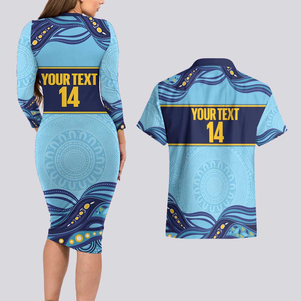 Toowoomba Rugby Custom Couples Matching Long Sleeve Bodycon Dress and Hawaiian Shirt Go Clydesdales Aboriginal Art - Aussie Hoodie