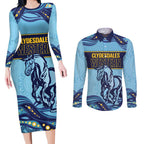 Toowoomba Rugby Custom Couples Matching Long Sleeve Bodycon Dress and Long Sleeve Button Shirt Go Clydesdales Aboriginal Art - Aussie Hoodie