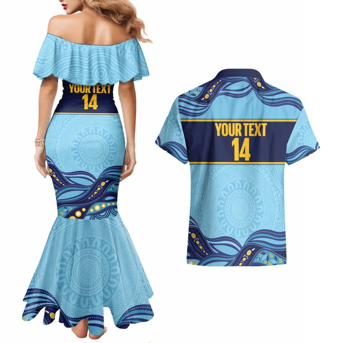 Toowoomba Rugby Custom Couples Matching Mermaid Dress and Hawaiian Shirt Go Clydesdales Aboriginal Art - Aussie Hoodie