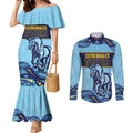 Toowoomba Rugby Custom Couples Matching Mermaid Dress and Long Sleeve Button Shirt Go Clydesdales Aboriginal Art - Aussie Hoodie