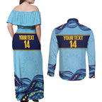 Toowoomba Rugby Custom Couples Matching Off Shoulder Maxi Dress and Long Sleeve Button Shirt Go Clydesdales Aboriginal Art - Aussie Hoodie