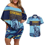 Toowoomba Rugby Custom Couples Matching Off Shoulder Short Dress and Hawaiian Shirt Go Clydesdales Aboriginal Art - Aussie Hoodie