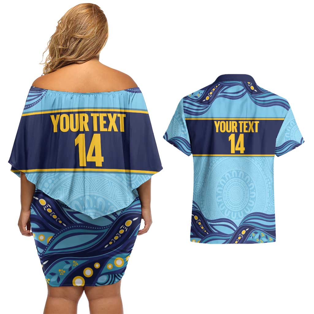 Toowoomba Rugby Custom Couples Matching Off Shoulder Short Dress and Hawaiian Shirt Go Clydesdales Aboriginal Art - Aussie Hoodie