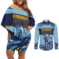 Toowoomba Rugby Custom Couples Matching Off Shoulder Short Dress and Long Sleeve Button Shirt Go Clydesdales Aboriginal Art - Aussie Hoodie