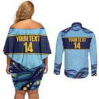 Toowoomba Rugby Custom Couples Matching Off Shoulder Short Dress and Long Sleeve Button Shirt Go Clydesdales Aboriginal Art - Aussie Hoodie