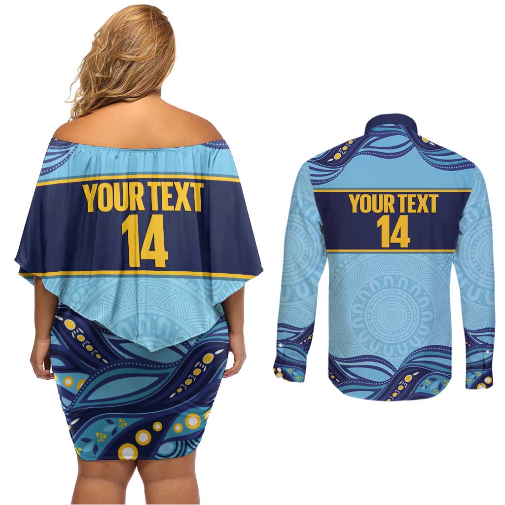 Toowoomba Rugby Custom Couples Matching Off Shoulder Short Dress and Long Sleeve Button Shirt Go Clydesdales Aboriginal Art - Aussie Hoodie