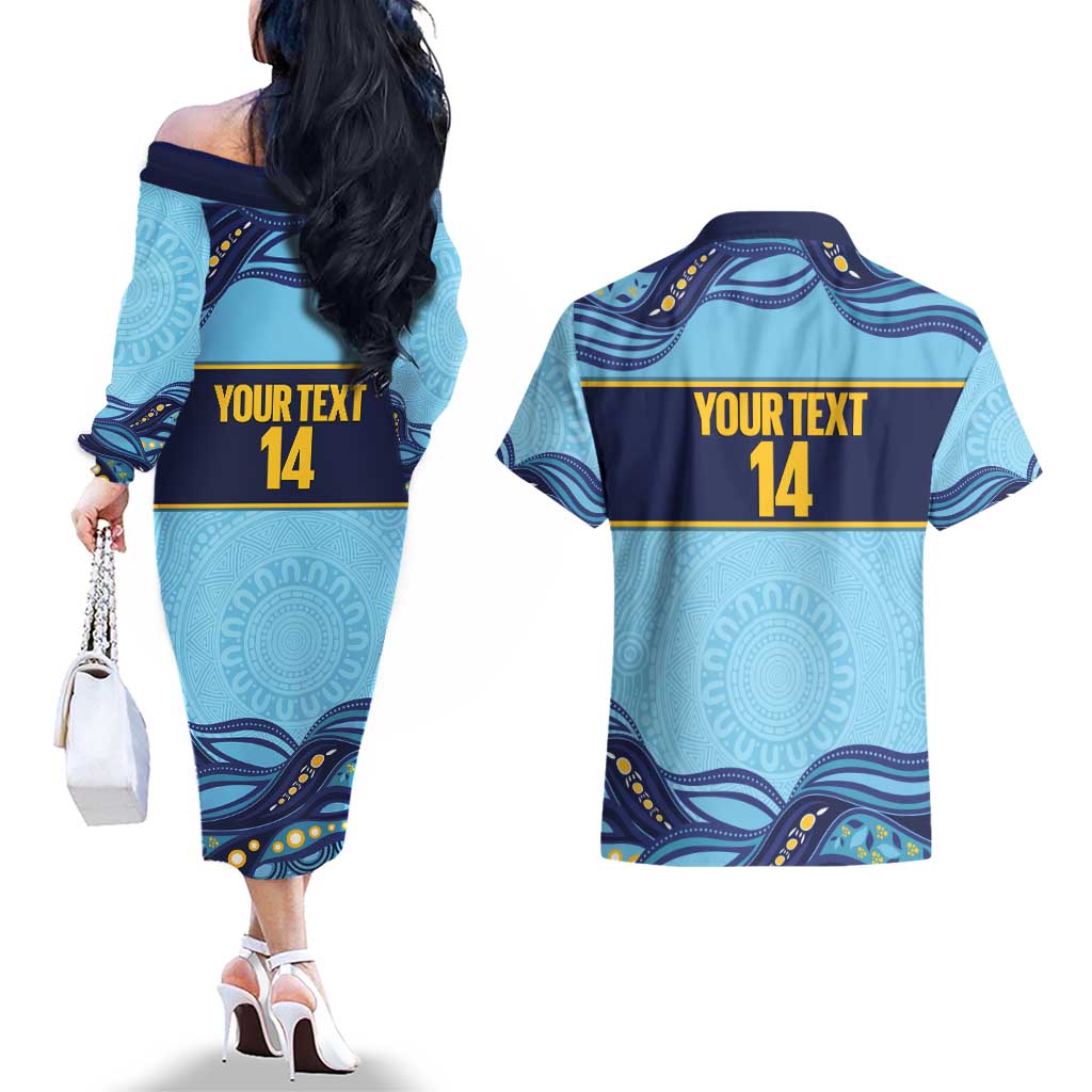 Toowoomba Rugby Custom Couples Matching Off The Shoulder Long Sleeve Dress and Hawaiian Shirt Go Clydesdales Aboriginal Art - Aussie Hoodie