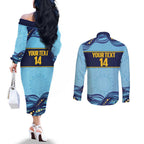 Toowoomba Rugby Custom Couples Matching Off The Shoulder Long Sleeve Dress and Long Sleeve Button Shirt Go Clydesdales Aboriginal Art - Aussie Hoodie