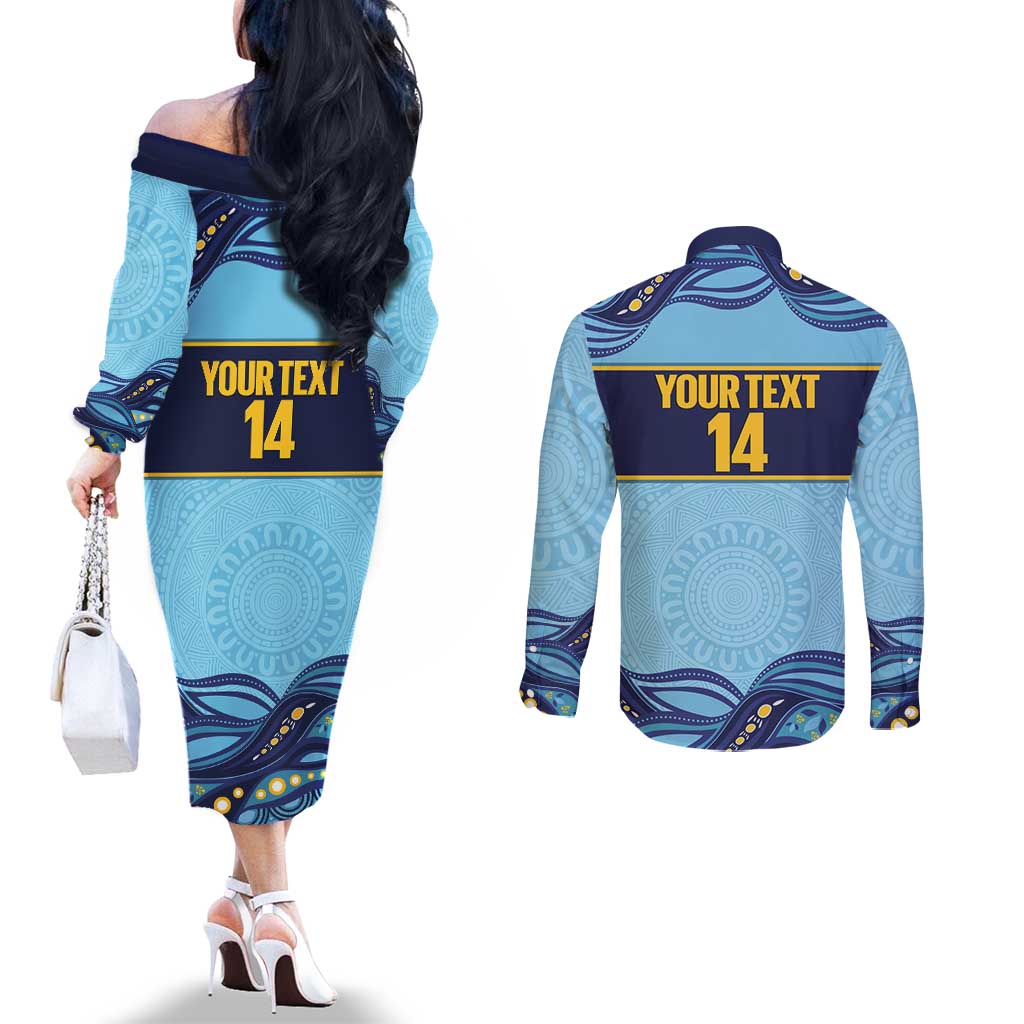 Toowoomba Rugby Custom Couples Matching Off The Shoulder Long Sleeve Dress and Long Sleeve Button Shirt Go Clydesdales Aboriginal Art - Aussie Hoodie