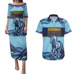 Toowoomba Rugby Custom Couples Matching Puletasi and Hawaiian Shirt Go Clydesdales Aboriginal Art - Aussie Hoodie