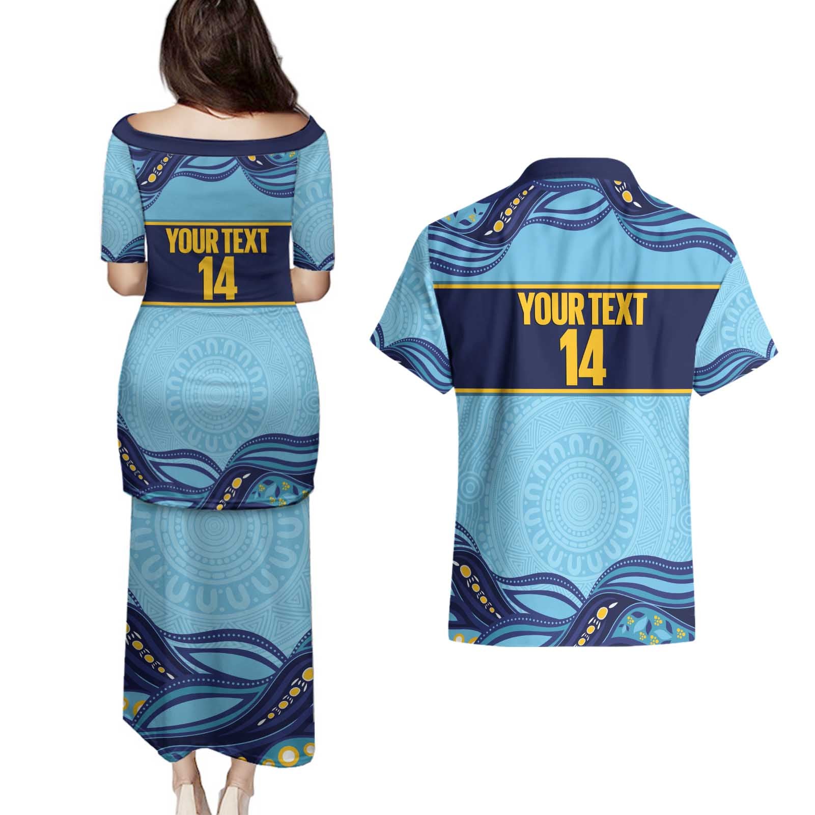 Toowoomba Rugby Custom Couples Matching Puletasi and Hawaiian Shirt Go Clydesdales Aboriginal Art - Aussie Hoodie