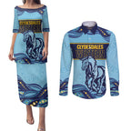 Toowoomba Rugby Custom Couples Matching Puletasi and Long Sleeve Button Shirt Go Clydesdales Aboriginal Art - Aussie Hoodie