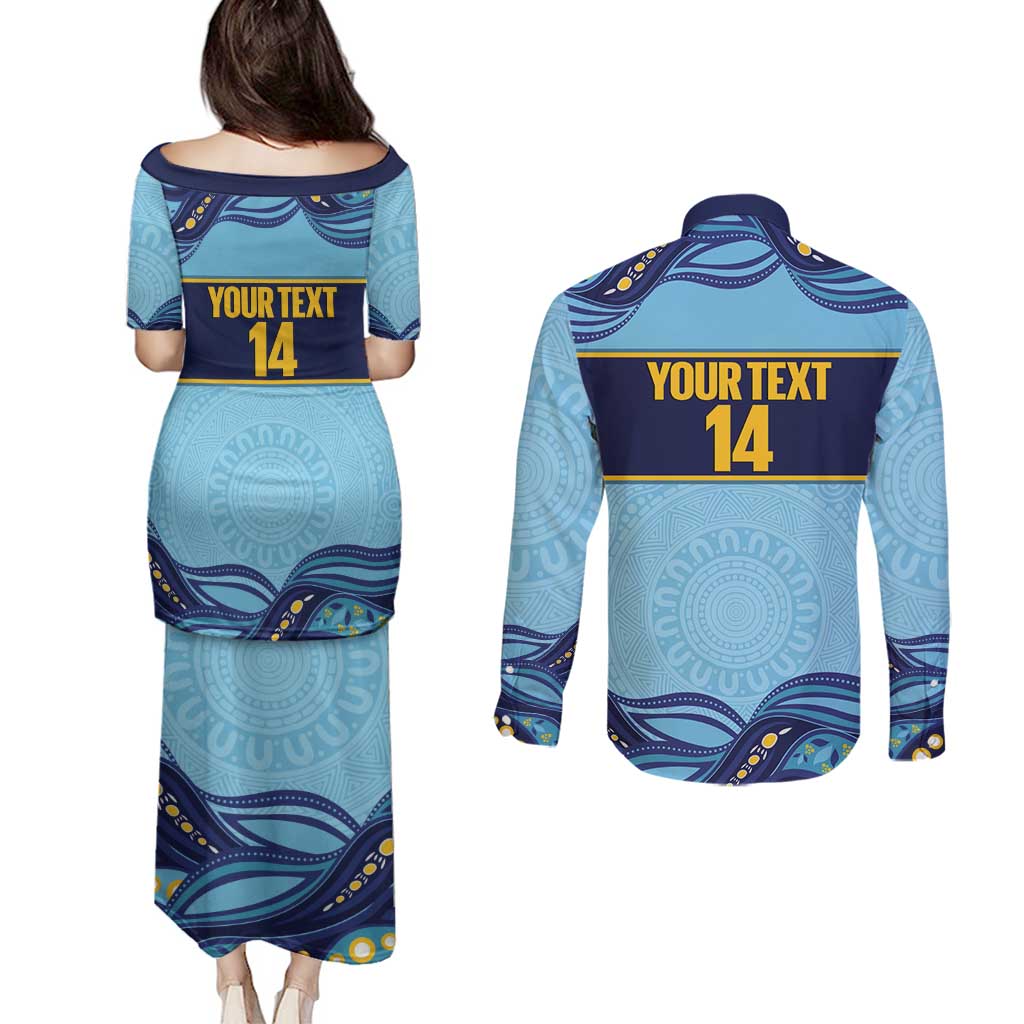 Toowoomba Rugby Custom Couples Matching Puletasi and Long Sleeve Button Shirt Go Clydesdales Aboriginal Art - Aussie Hoodie