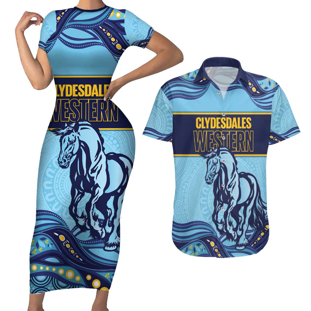 Toowoomba Rugby Custom Couples Matching Short Sleeve Bodycon Dress and Hawaiian Shirt Go Clydesdales Aboriginal Art - Aussie Hoodie