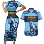 Toowoomba Rugby Custom Couples Matching Short Sleeve Bodycon Dress and Hawaiian Shirt Go Clydesdales Aboriginal Art - Aussie Hoodie