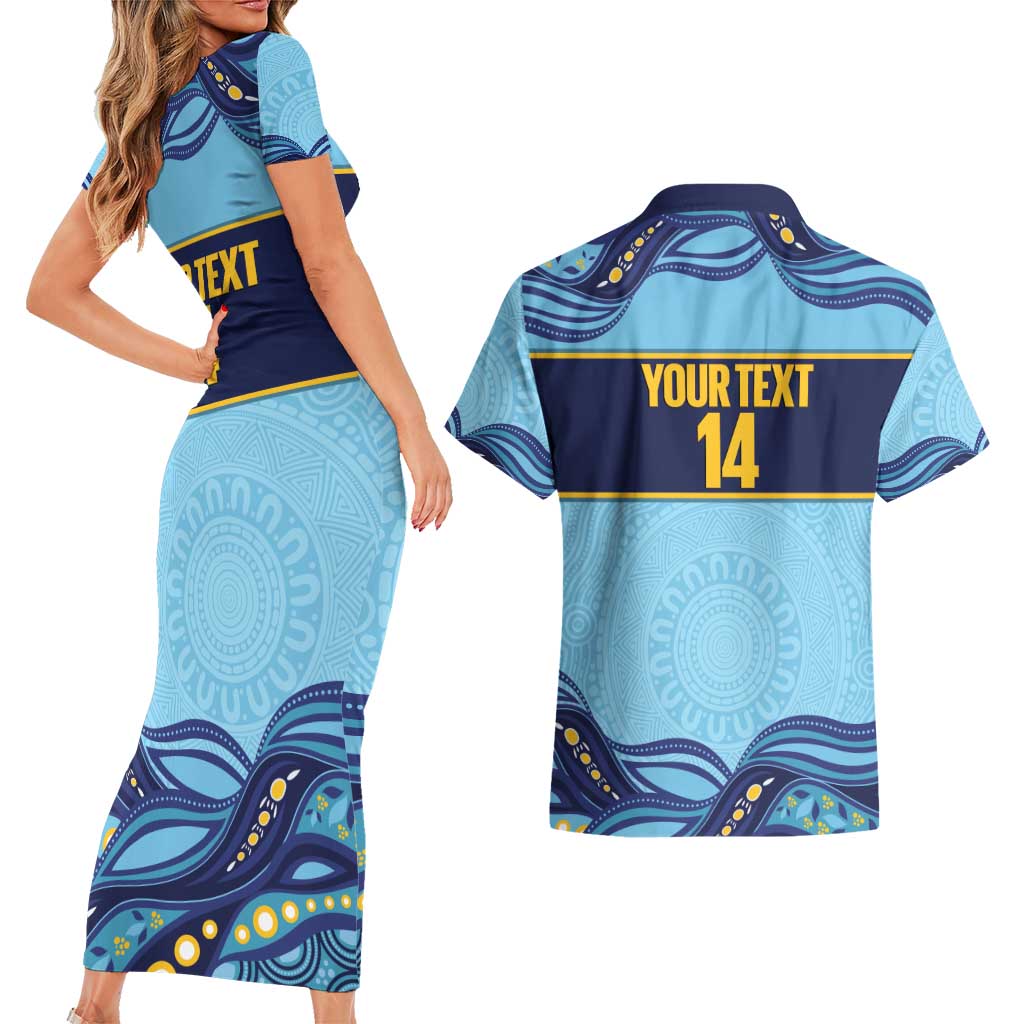 Toowoomba Rugby Custom Couples Matching Short Sleeve Bodycon Dress and Hawaiian Shirt Go Clydesdales Aboriginal Art - Aussie Hoodie