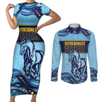Toowoomba Rugby Custom Couples Matching Short Sleeve Bodycon Dress and Long Sleeve Button Shirt Go Clydesdales Aboriginal Art - Aussie Hoodie