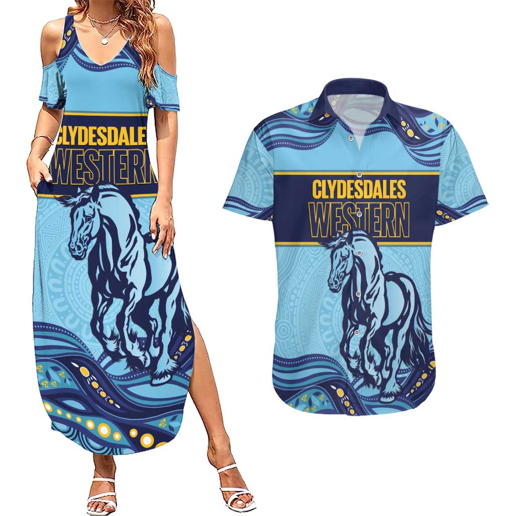 Toowoomba Rugby Custom Couples Matching Summer Maxi Dress and Hawaiian Shirt Go Clydesdales Aboriginal Art - Aussie Hoodie