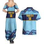Toowoomba Rugby Custom Couples Matching Summer Maxi Dress and Hawaiian Shirt Go Clydesdales Aboriginal Art - Aussie Hoodie
