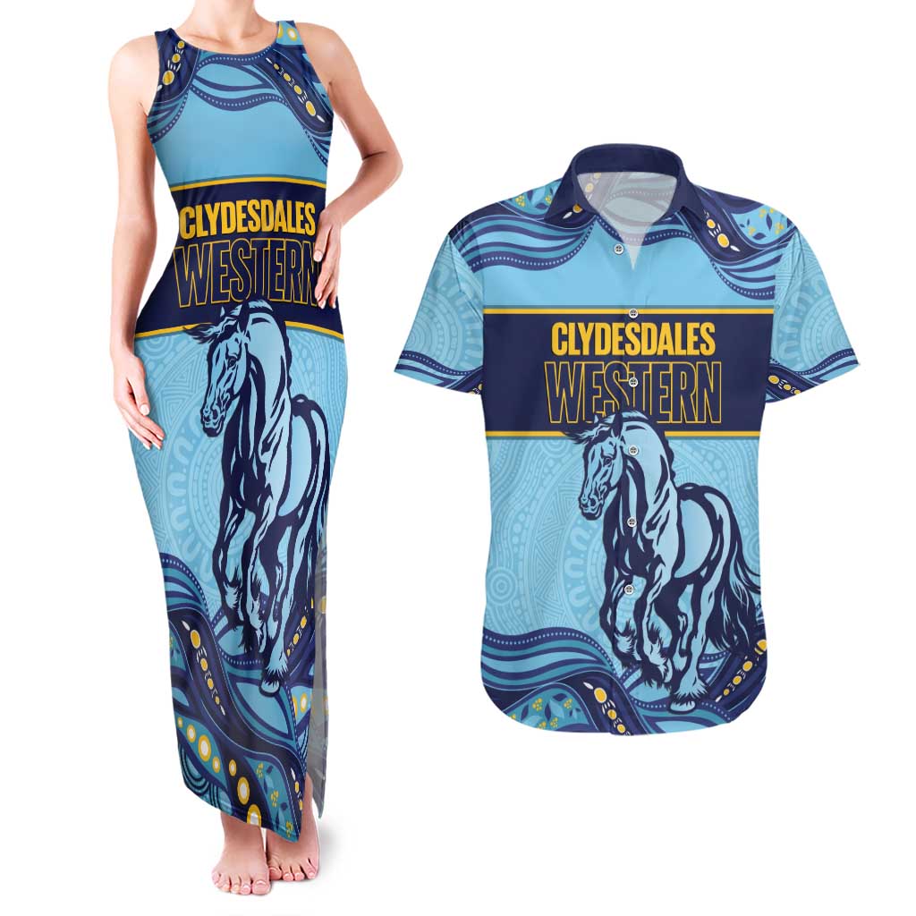 Toowoomba Rugby Custom Couples Matching Tank Maxi Dress and Hawaiian Shirt Go Clydesdales Aboriginal Art - Aussie Hoodie