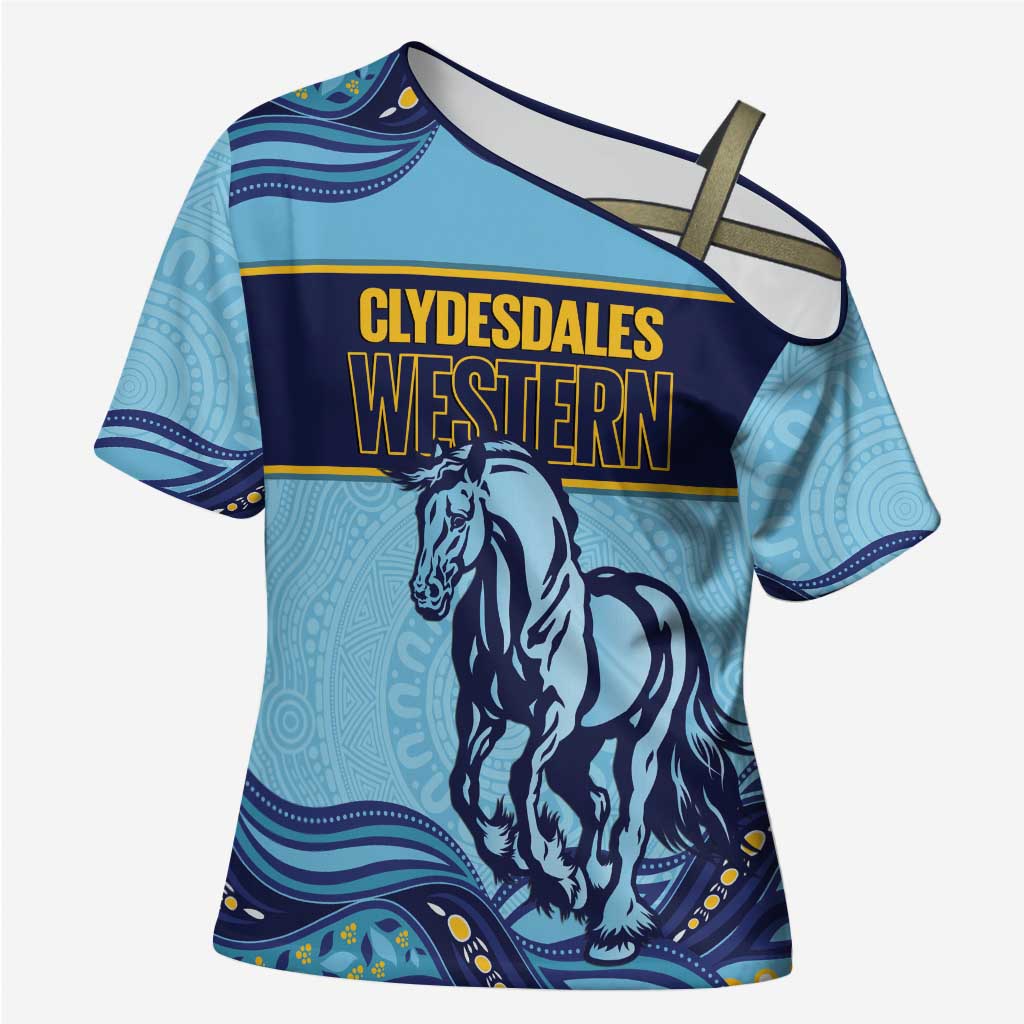 Toowoomba Rugby Custom Cross Shoulder Shirt Go Clydesdales Aboriginal Art - Aussie Hoodie