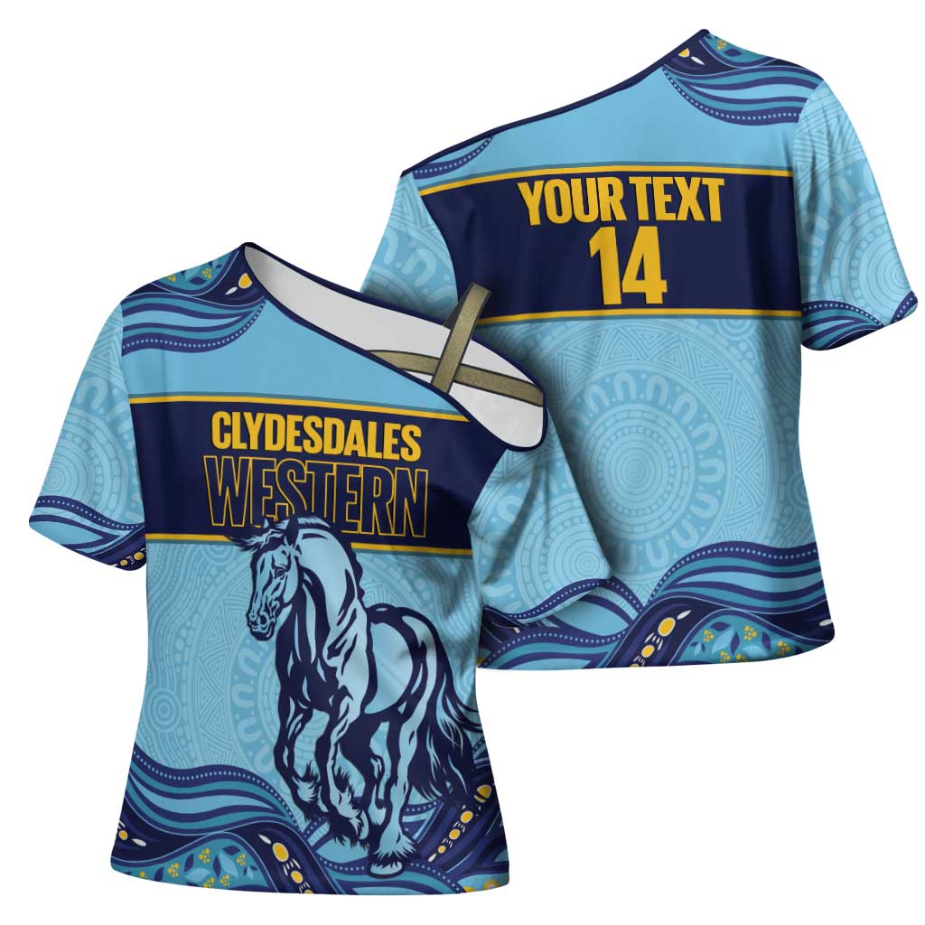 Toowoomba Rugby Custom Cross Shoulder Shirt Go Clydesdales Aboriginal Art - Aussie Hoodie