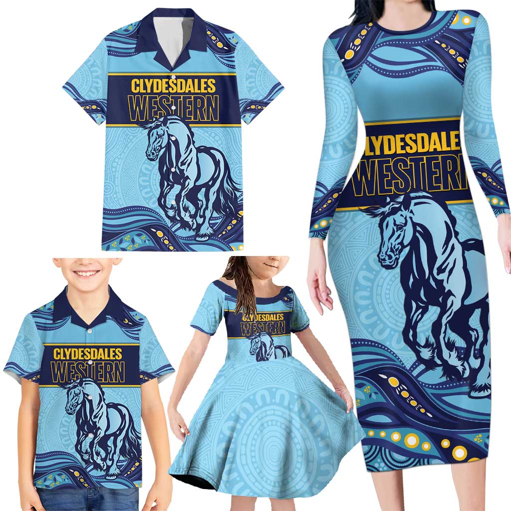 Toowoomba Rugby Custom Family Matching Long Sleeve Bodycon Dress and Hawaiian Shirt Go Clydesdales Aboriginal Art - Aussie Hoodie