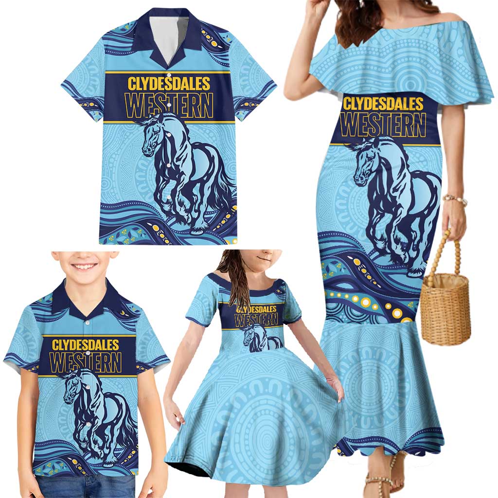 Toowoomba Rugby Custom Family Matching Mermaid Dress and Hawaiian Shirt Go Clydesdales Aboriginal Art - Aussie Hoodie