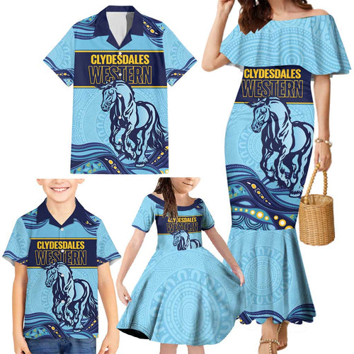 Toowoomba Rugby Custom Family Matching Mermaid Dress and Hawaiian Shirt Go Clydesdales Aboriginal Art - Aussie Hoodie