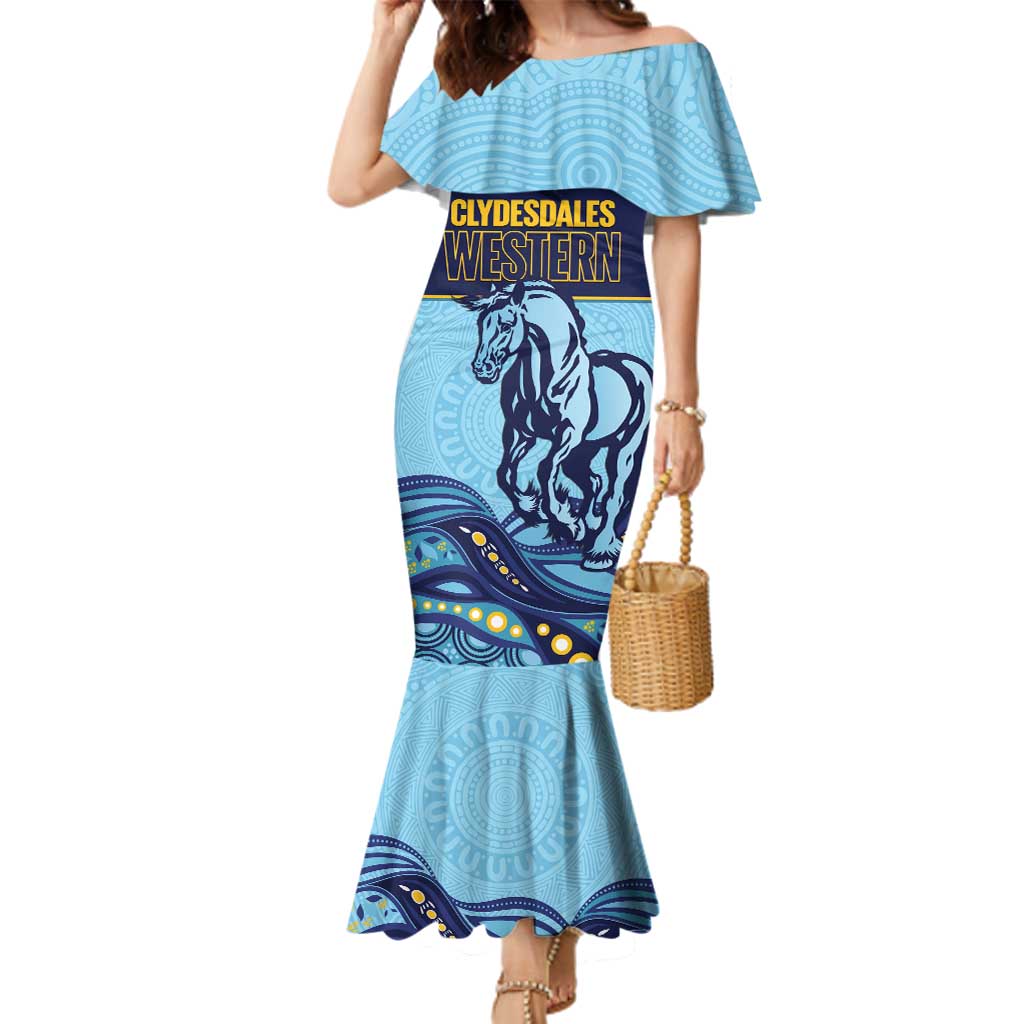 Toowoomba Rugby Custom Family Matching Mermaid Dress and Hawaiian Shirt Go Clydesdales Aboriginal Art - Aussie Hoodie