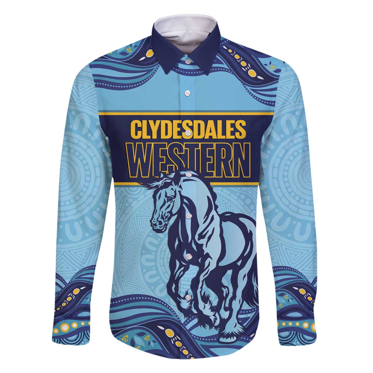 Toowoomba Rugby Custom Family Matching Off The Shoulder Long Sleeve Dress and Hawaiian Shirt Go Clydesdales Aboriginal Art - Aussie Hoodie