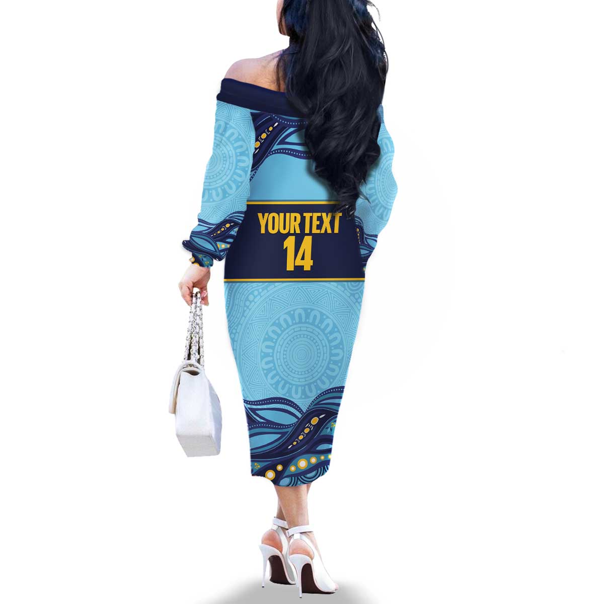 Toowoomba Rugby Custom Family Matching Off The Shoulder Long Sleeve Dress and Hawaiian Shirt Go Clydesdales Aboriginal Art - Aussie Hoodie